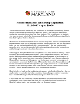 Michelle Humanick Scholarship Application