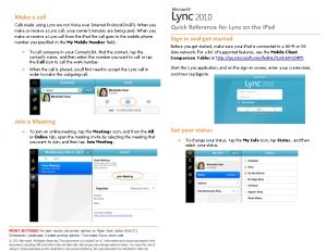 Microsoft Lync 2010 for Ipad Quick Reference Card