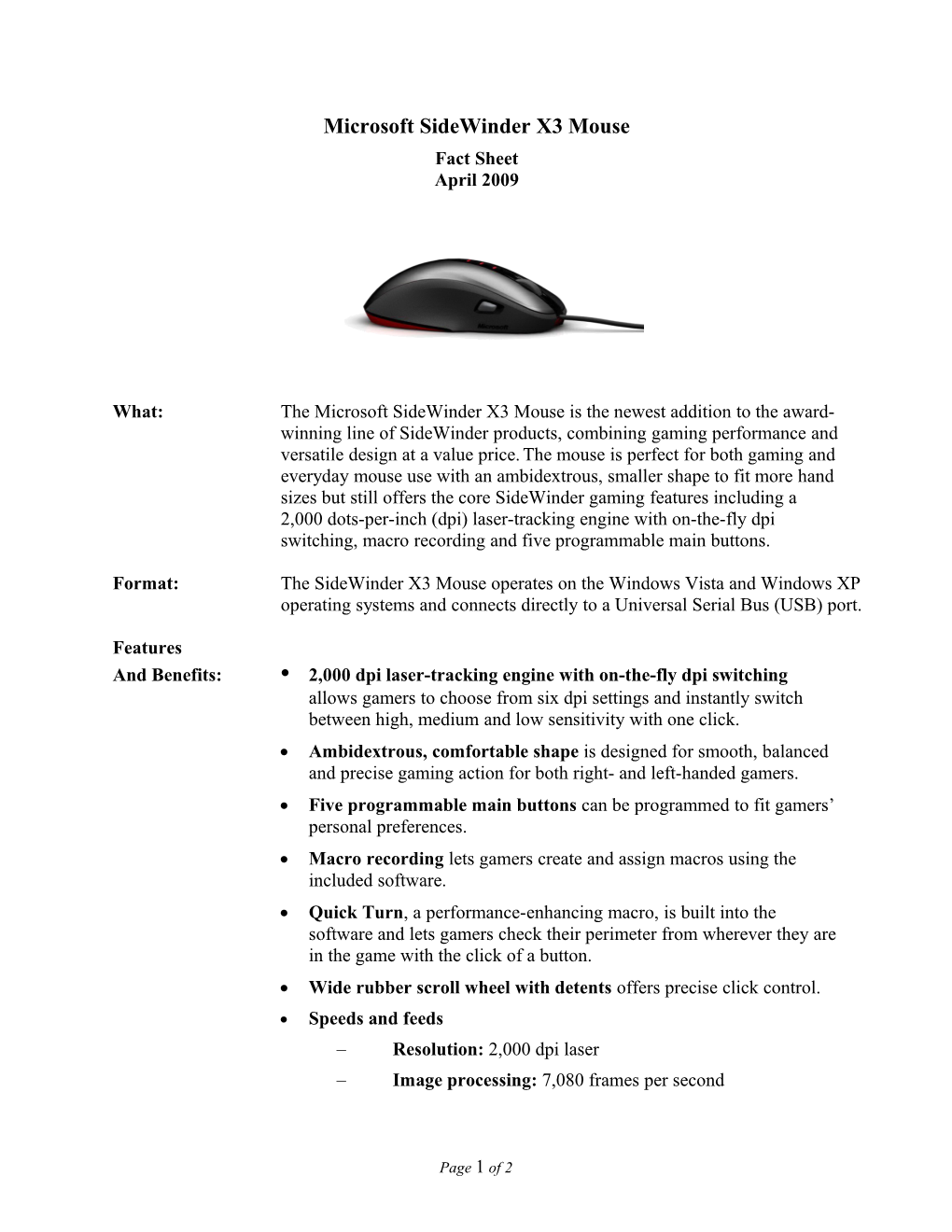 Microsoft Sidewinder X3 Mouse