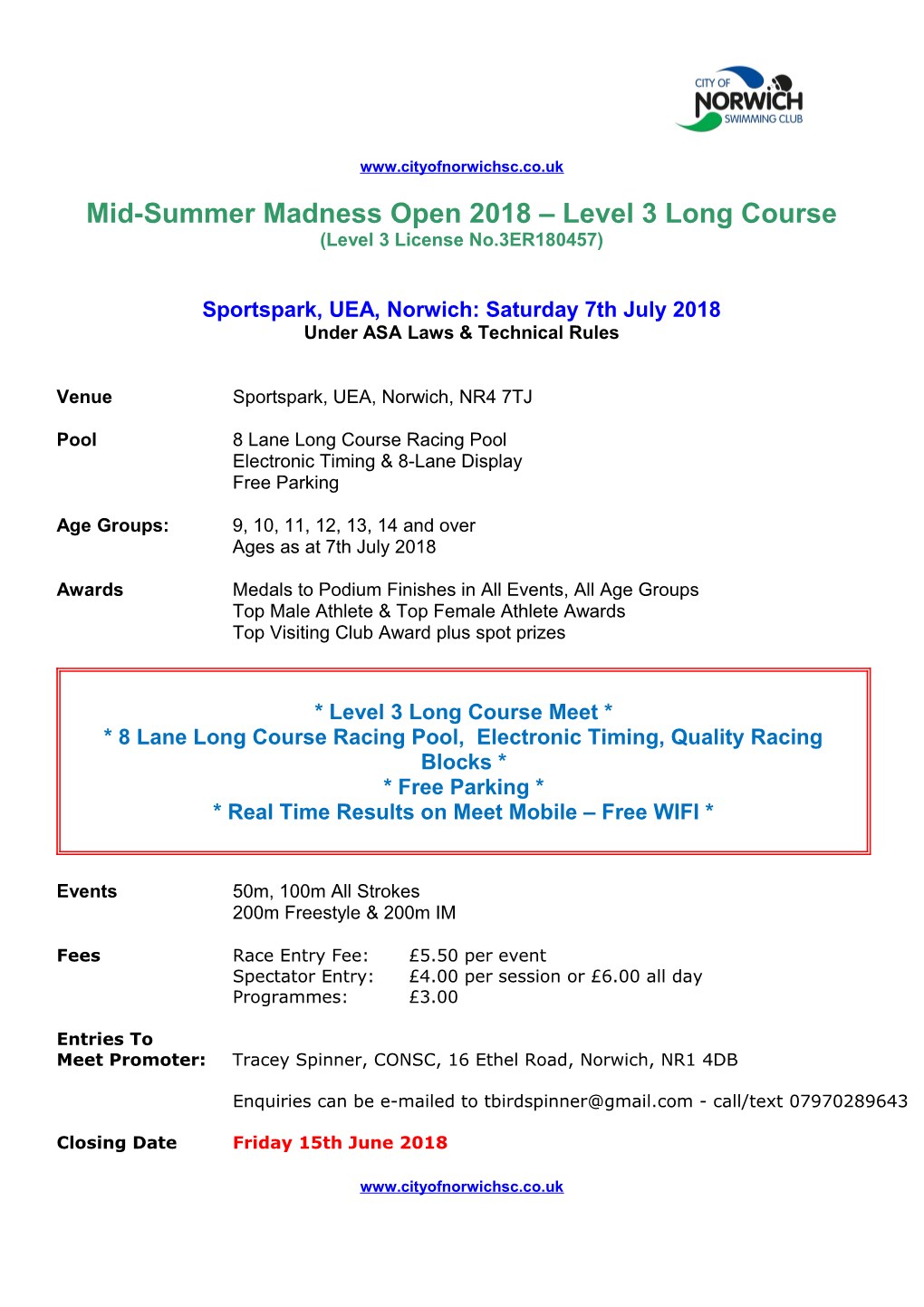 Mid-Summer Madness Open 2018 Level 3 Long Course