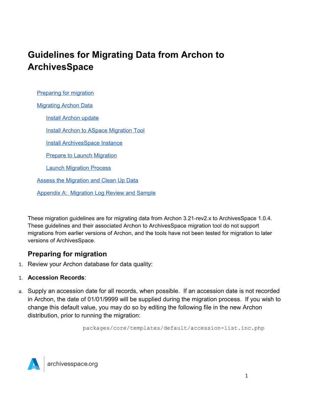 Migration Guidelines Archon