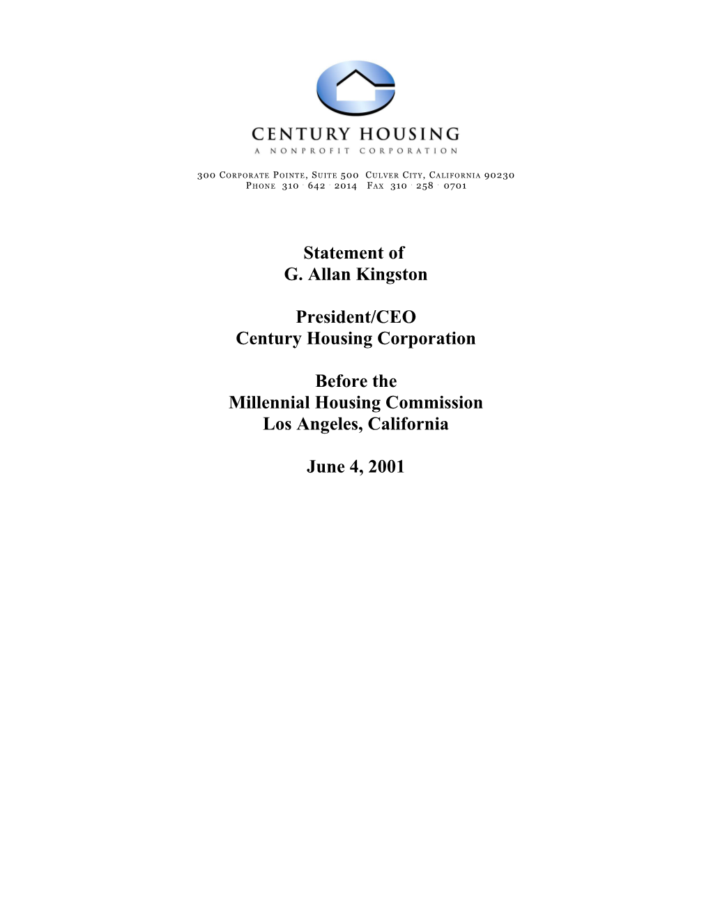 Millennial Housing Commission Statement
