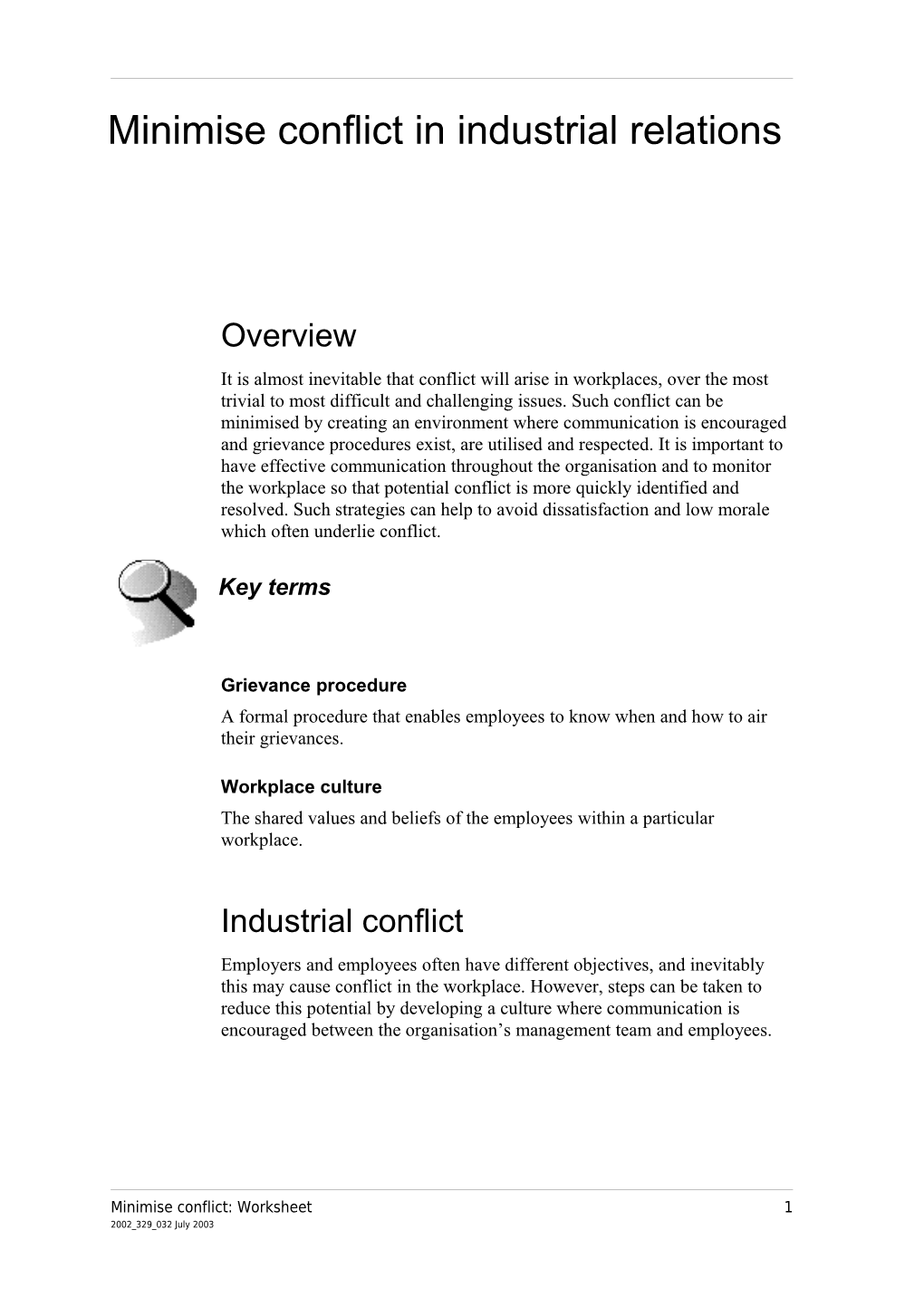 Minimise Conflict in Industrial Relations