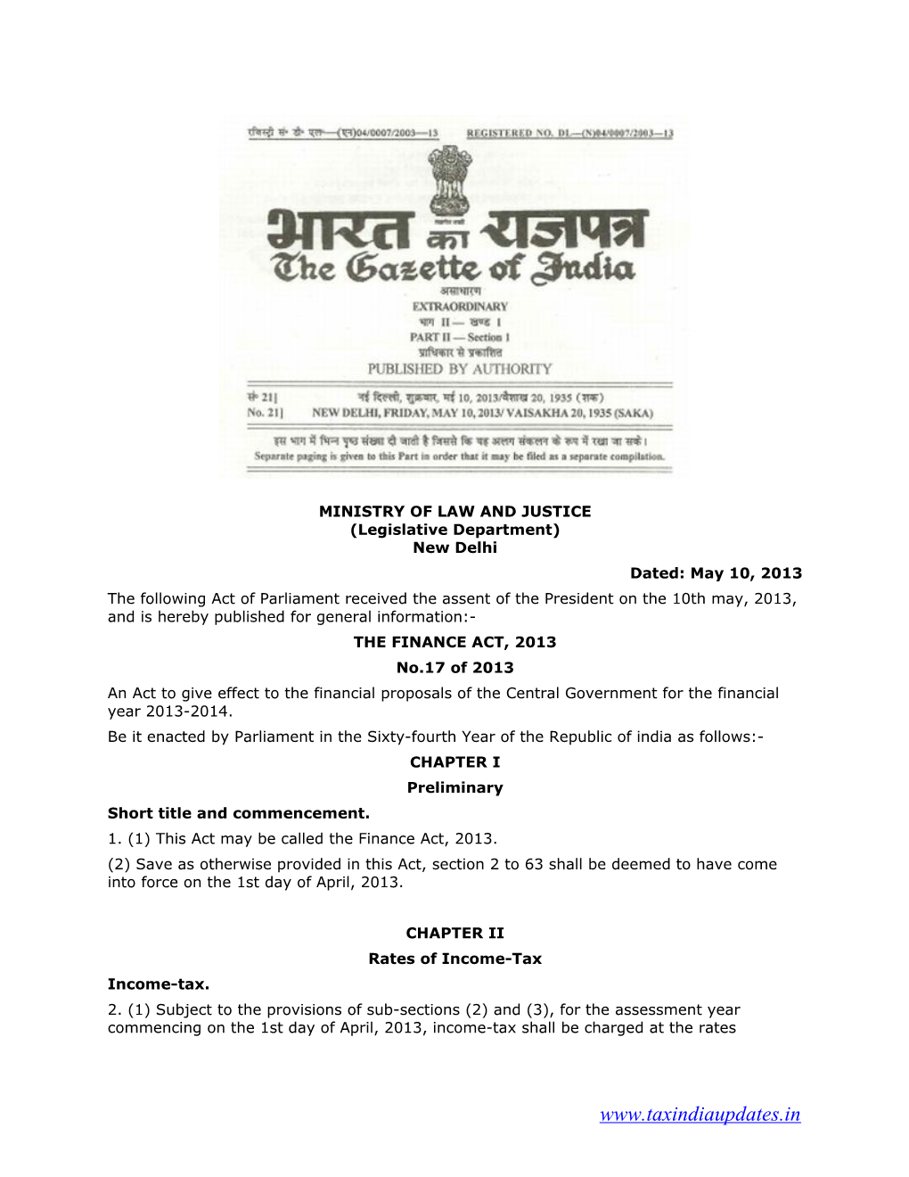 MINISTRY of LAW and JUSTICE (Legislative Department) New Delhi