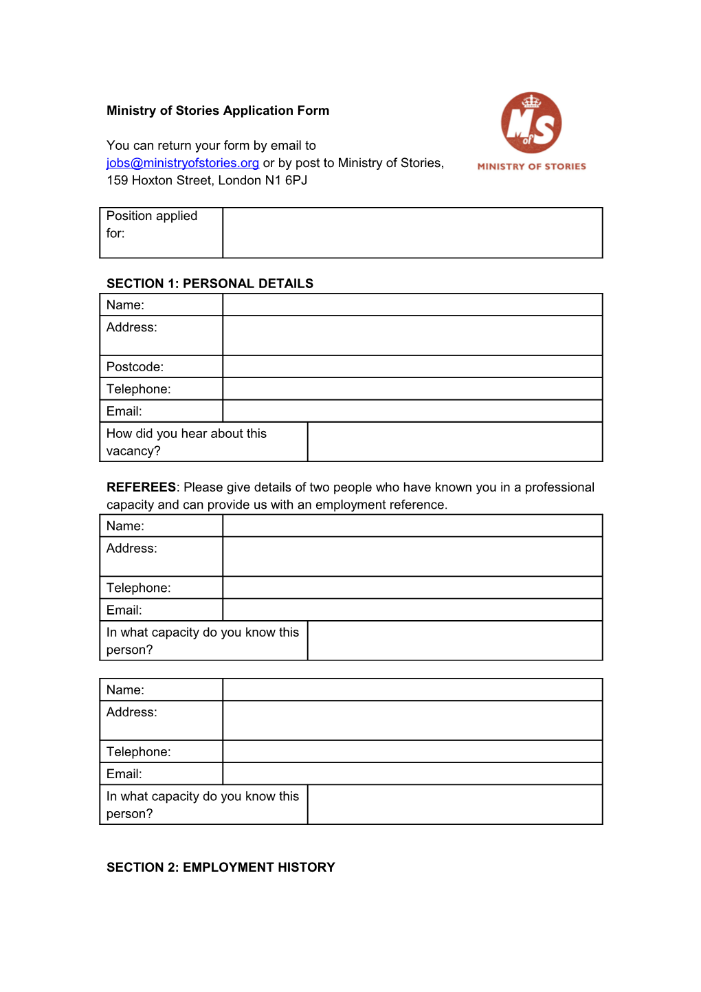 Ministry of Stories Application Form