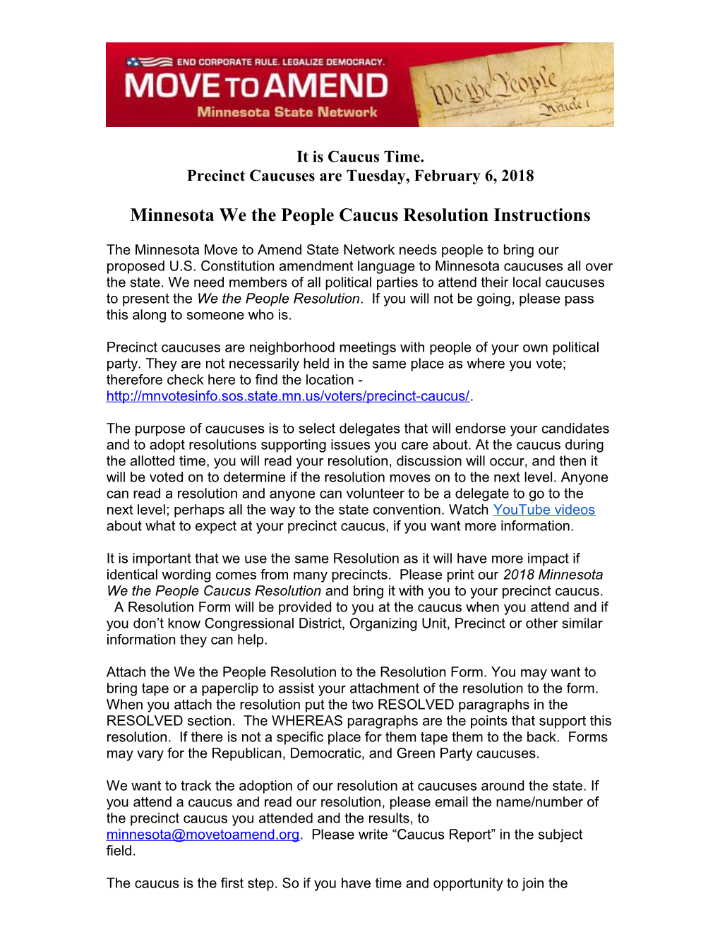 Minnesota We the People Caucus Resolution Instructions