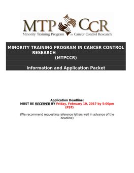 Minority Training Program in Cancer Control Research (Mtpccr)