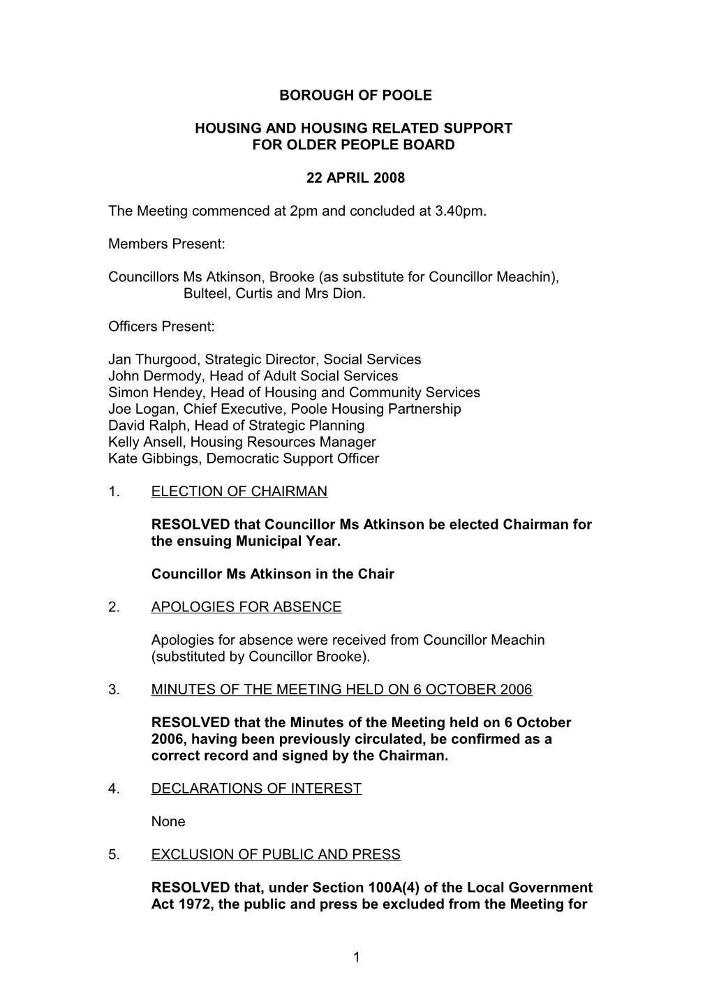 Minutes - Housing and Housing Related Support for Older People Board - 22 April 2008