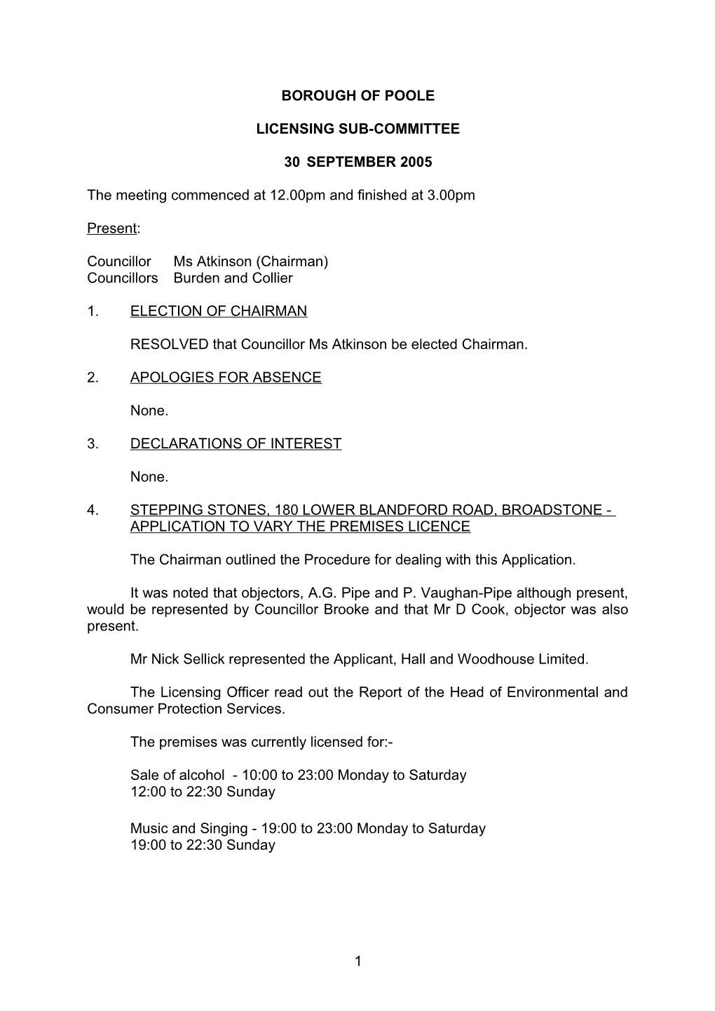 Minutes - Licensing Sub-Committee - 30 September 2005
