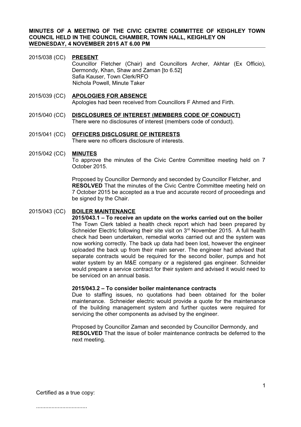 Minutes of a Meeting of the Events & Leisure Committee of Keighley Town Council Held In