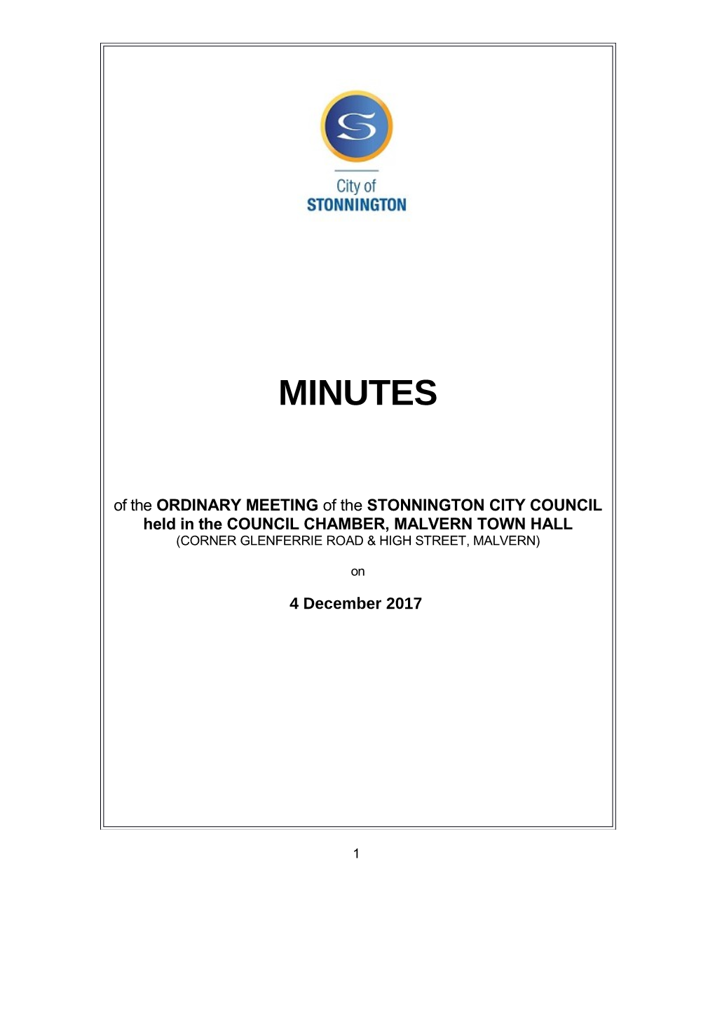 Minutes of Council Meeting - 4 December 2017