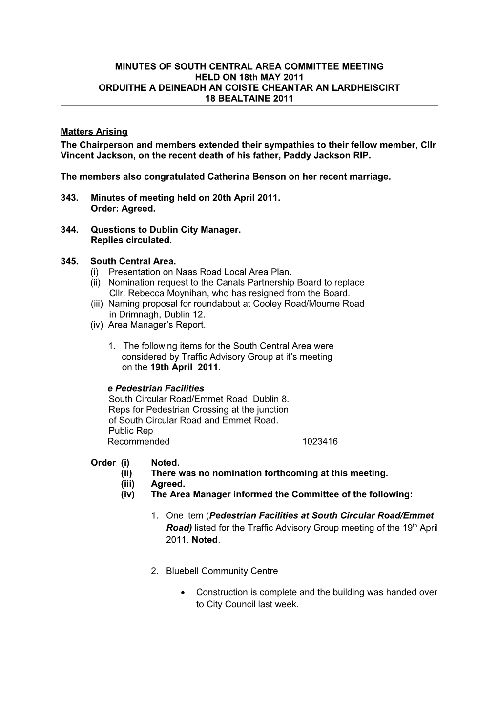 Minutes of South Central Area Committee Meeting