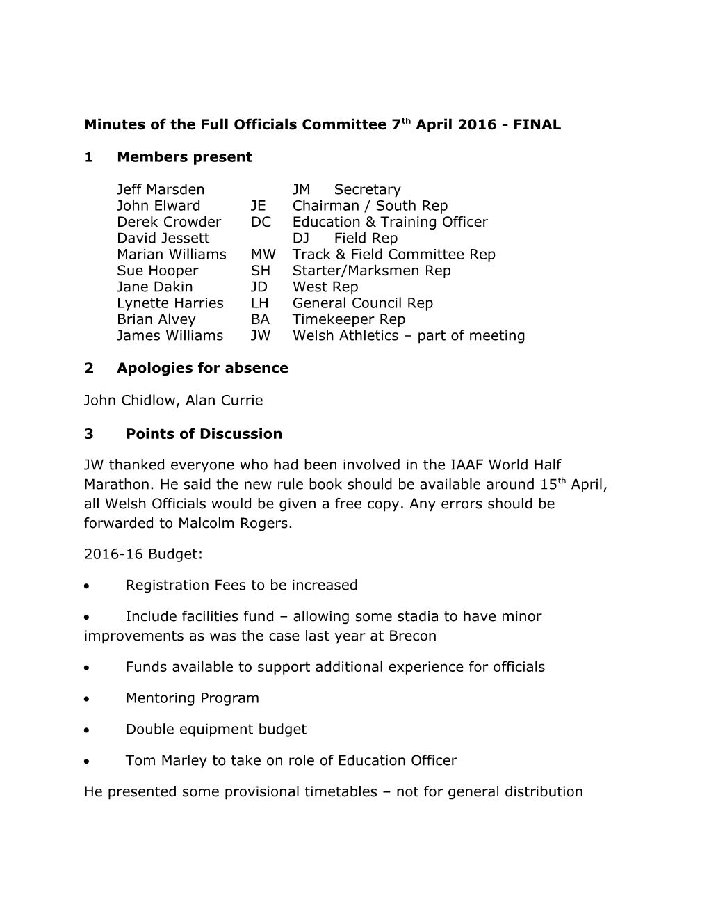 Minutes of the Full Officials Committee 7Th April 2016 - FINAL