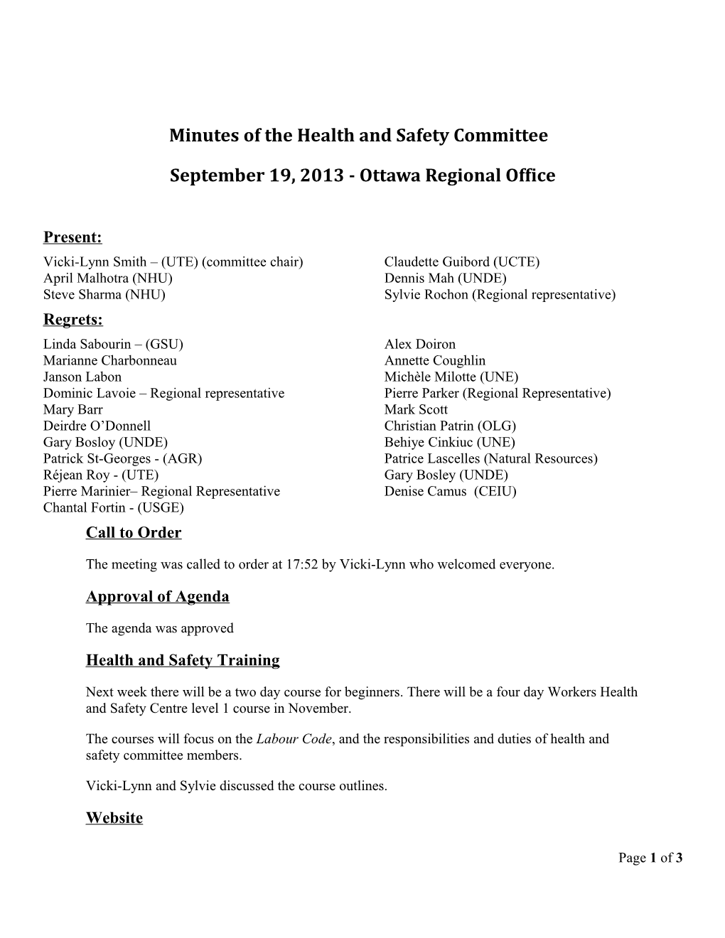 Minutes of the Health and Safety Committee