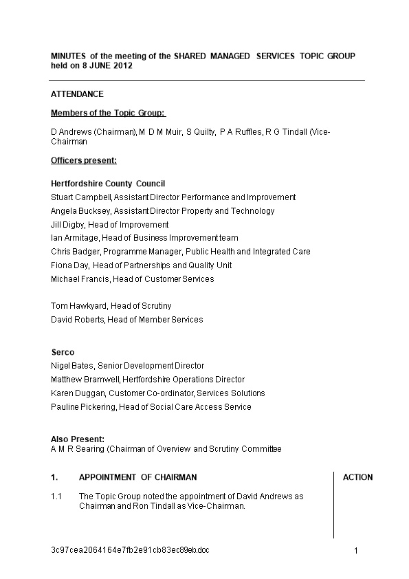 MINUTES of the Meeting of the SHARED MANAGED SERVICES TOPIC GROUP Held on 8JUNE 2012