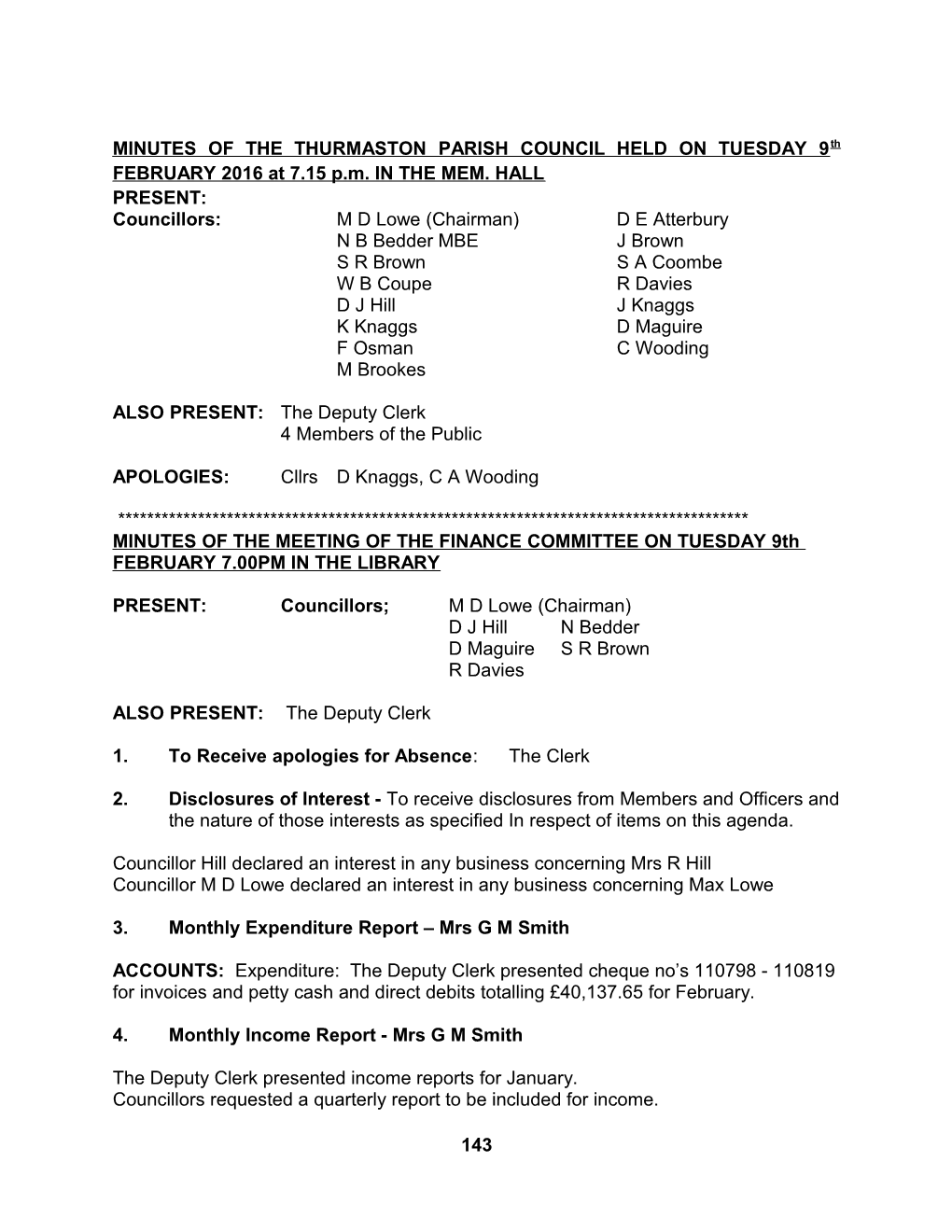 MINUTES of the MEETING of the THURMASTON PARISH COUNCIL HELD on TUESDAY 10Th APRIL at 7