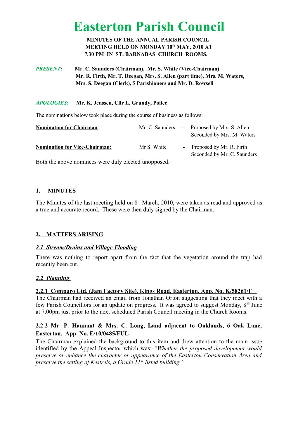 Minutes of Theannual Parish Council