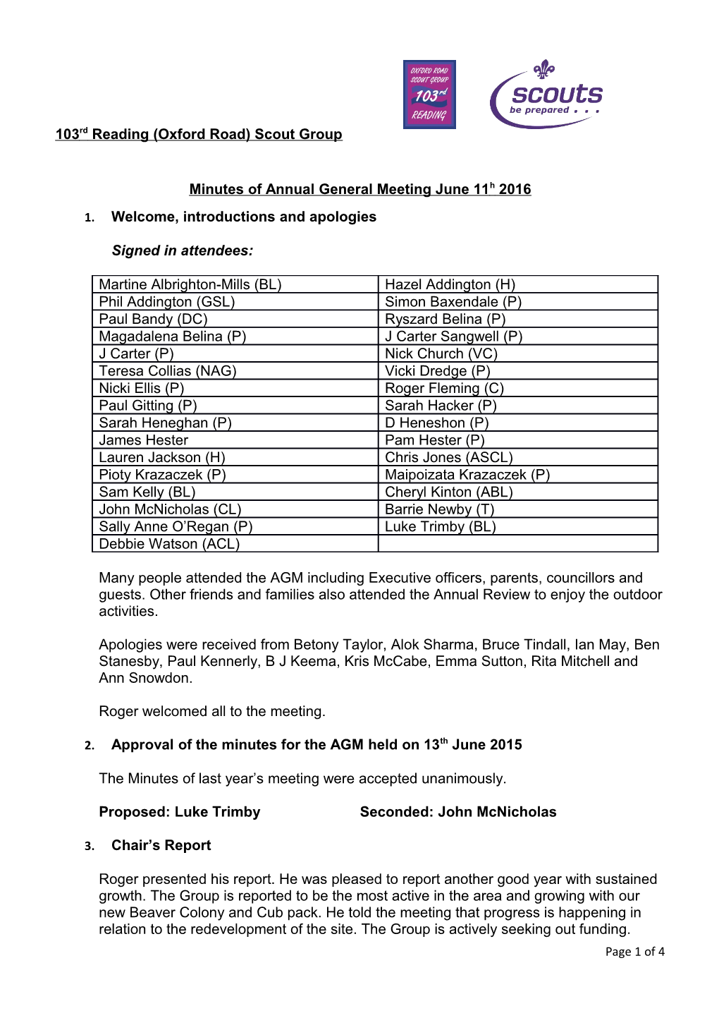 Minutes Ofannual General Meeting June 11H 2016