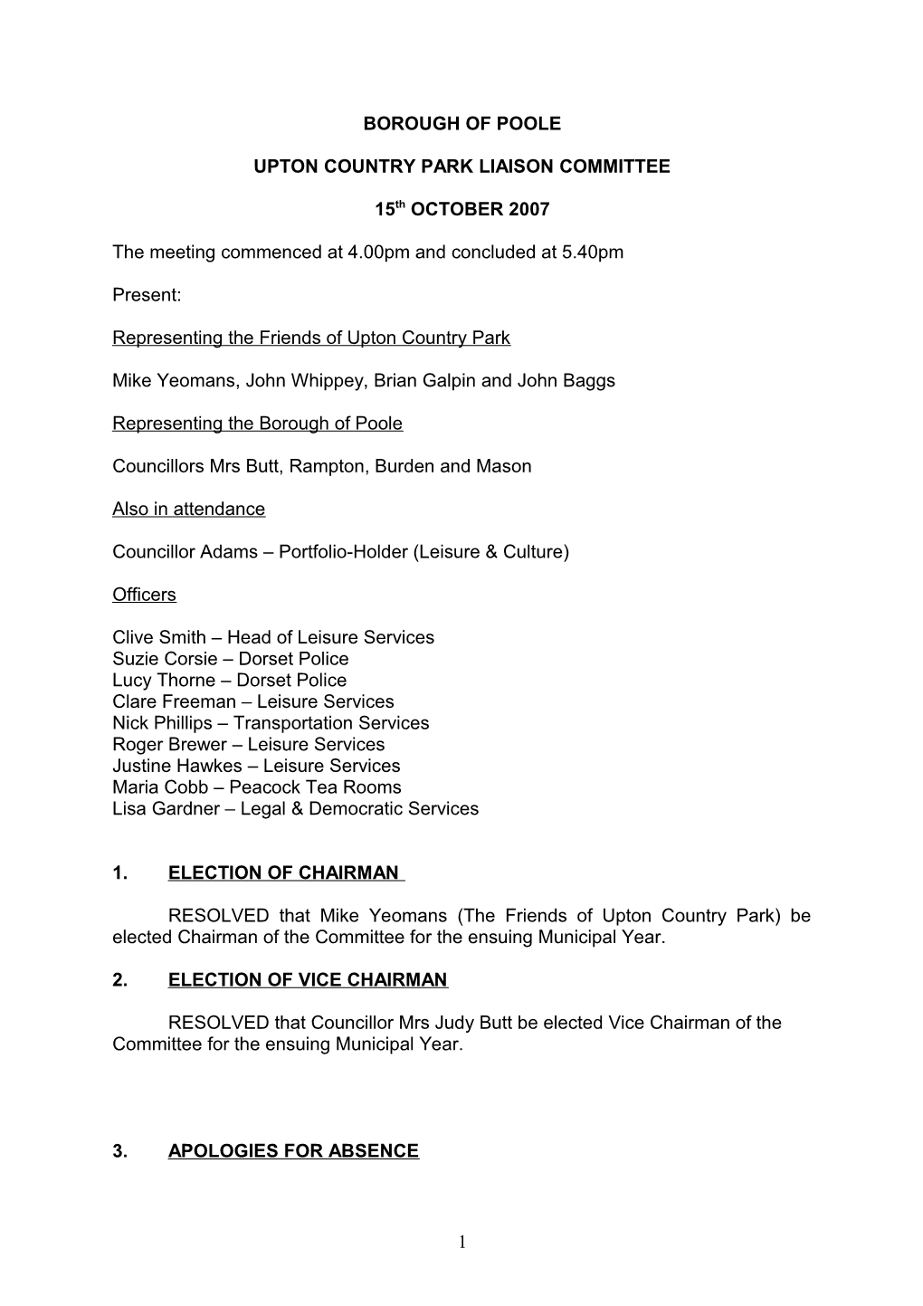 Minutes - Upton Country Park Liaison Committee - 15 October 2007