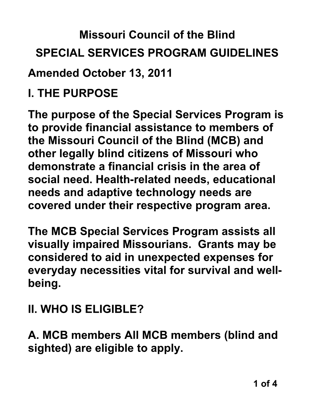 Missouri Council of the Blind Special Services Program Guidelines