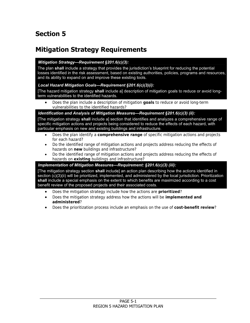 Mitigation Strategy Requirements