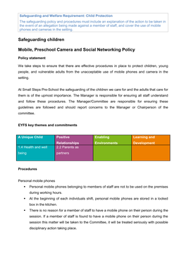Mobile, Preschool Camera and Social Networking Policy