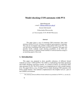 Model Checking CSM Automata with PVS