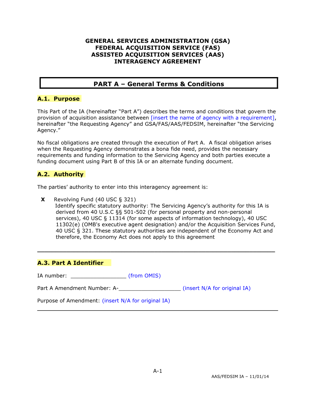 Model Interagency Agreement for an Assisted Acquisition