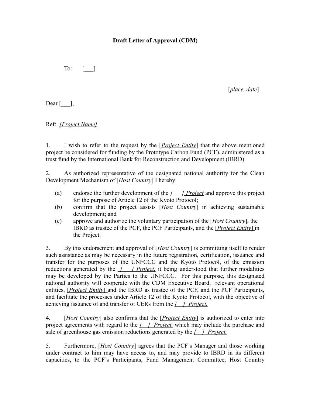 Model Letter of Approval (CDM)