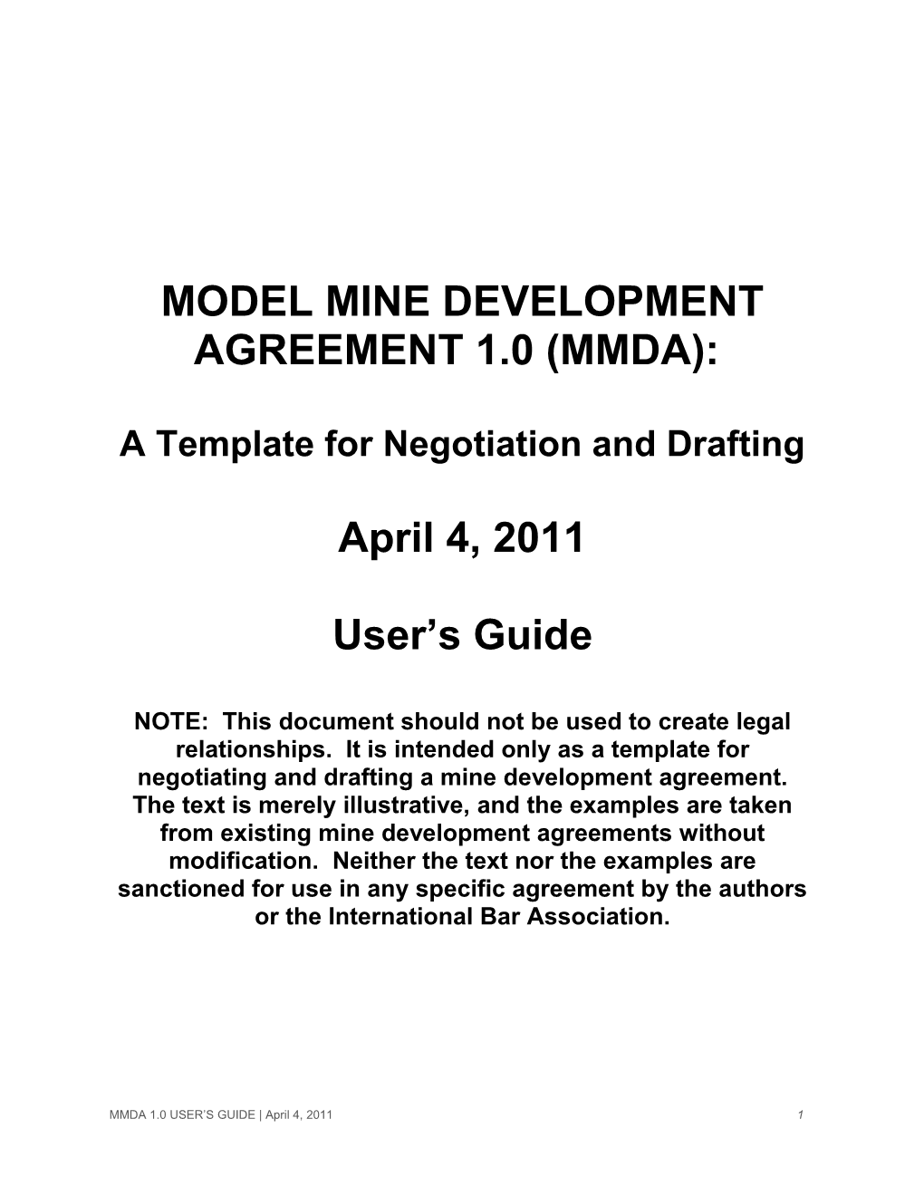 Model Mine Development Agreement 1.0 (Mmda)