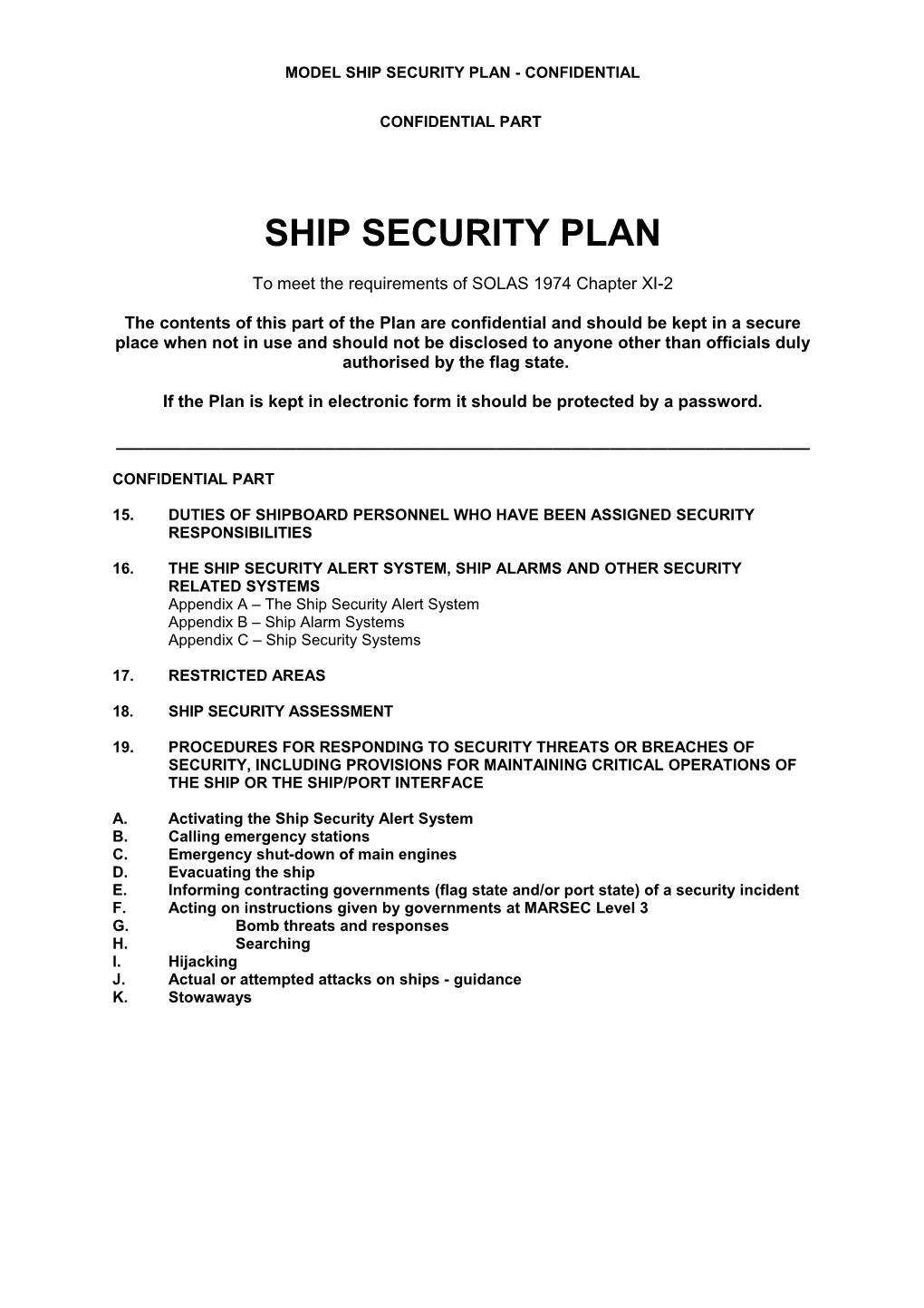 Model Ship Security Plan - Confidential