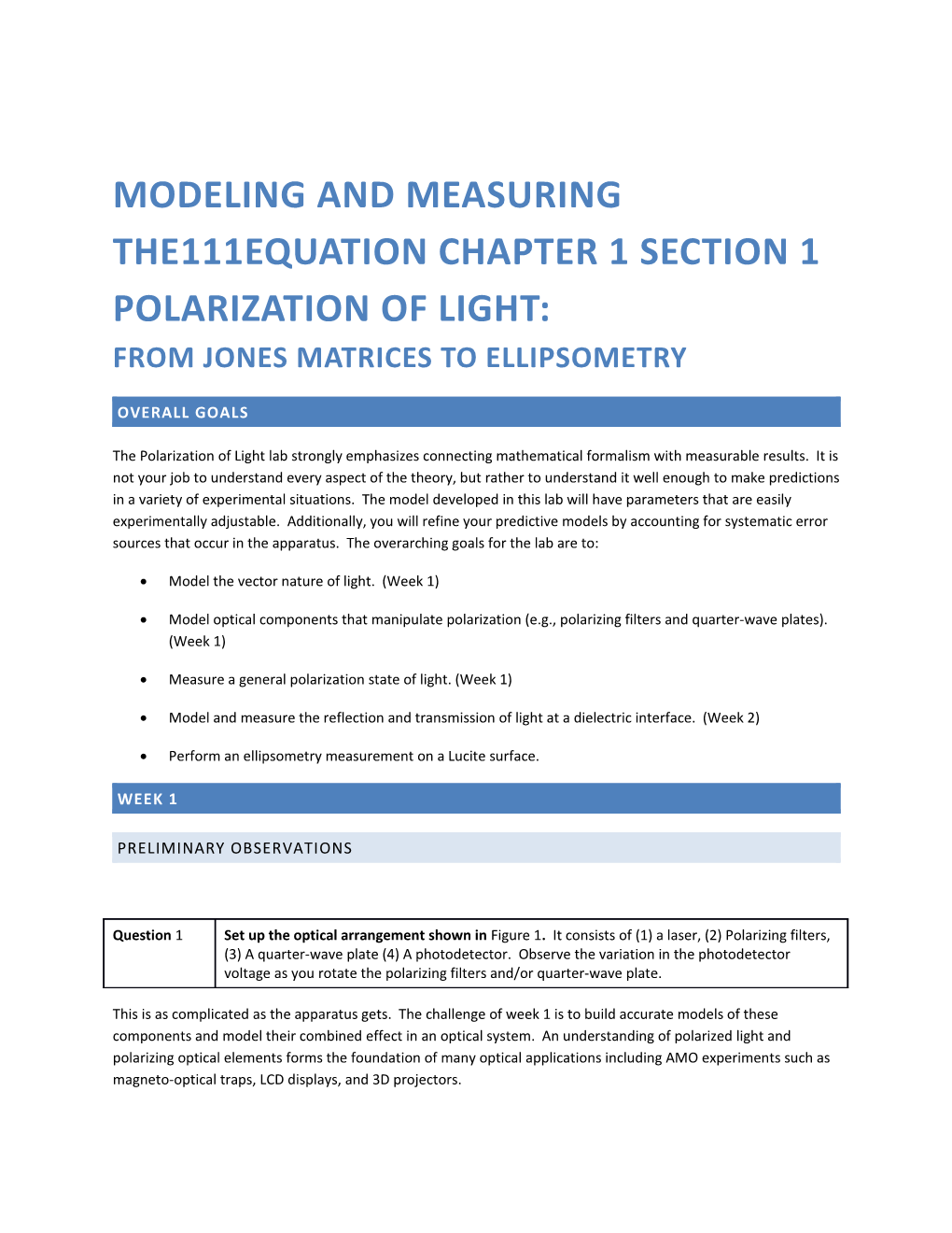 Modeling and Measuring Thepolarization of Light: from Jones Matrices to Ellipsometry