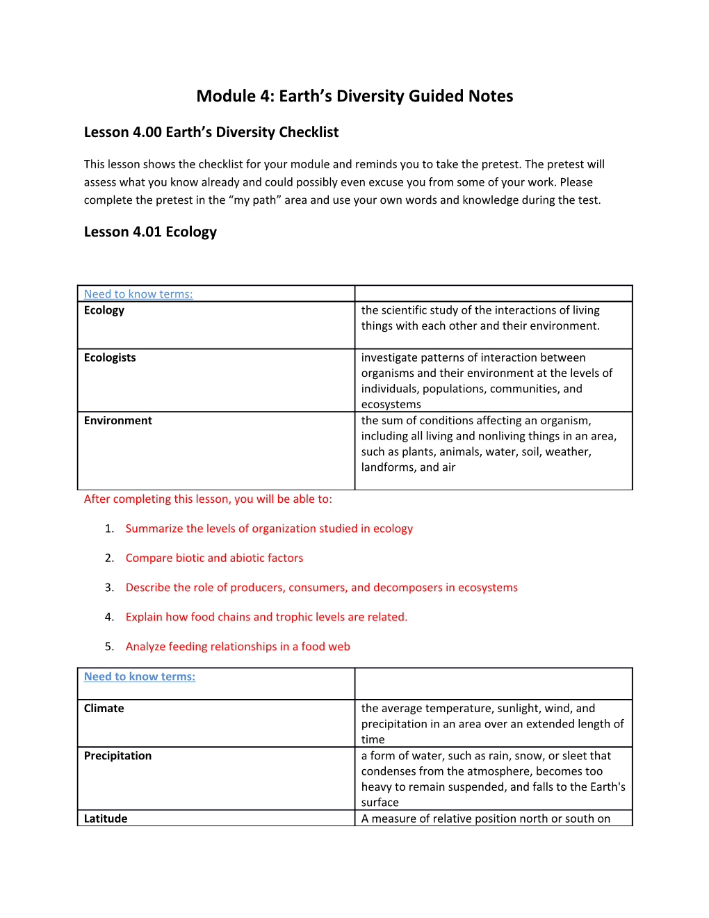 Module 4: Earth S Diversity Guided Notes