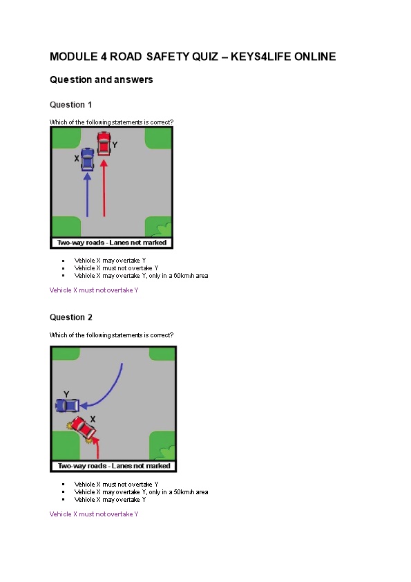 Module 4 Road Safety Quiz Keys4life Online