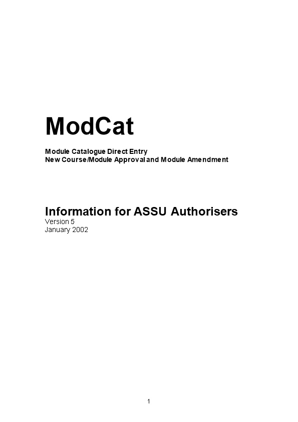Module Catalogue Direct Entry