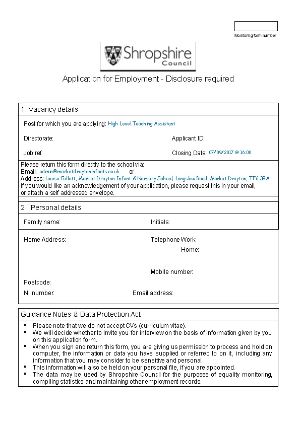 Monitoring Form Number