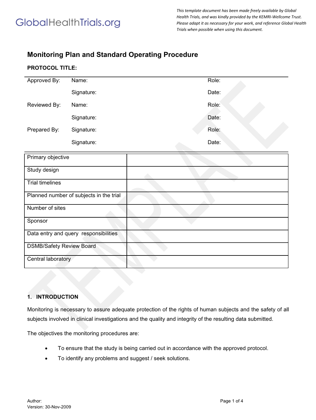 Monitoring Plan and Standard Operating Procedure - Docest