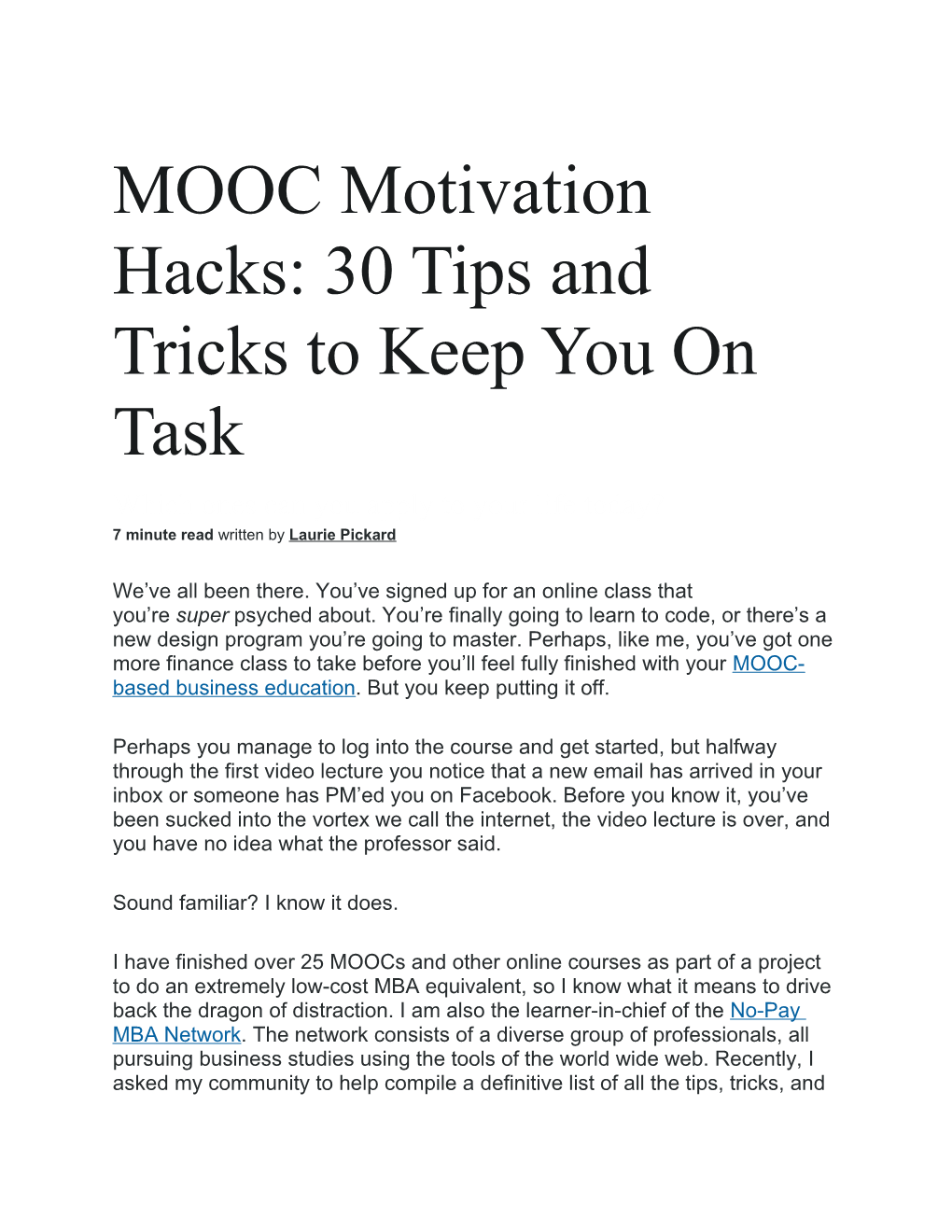 MOOC Motivation Hacks: 30 Tips and Tricks to Keep You on Task