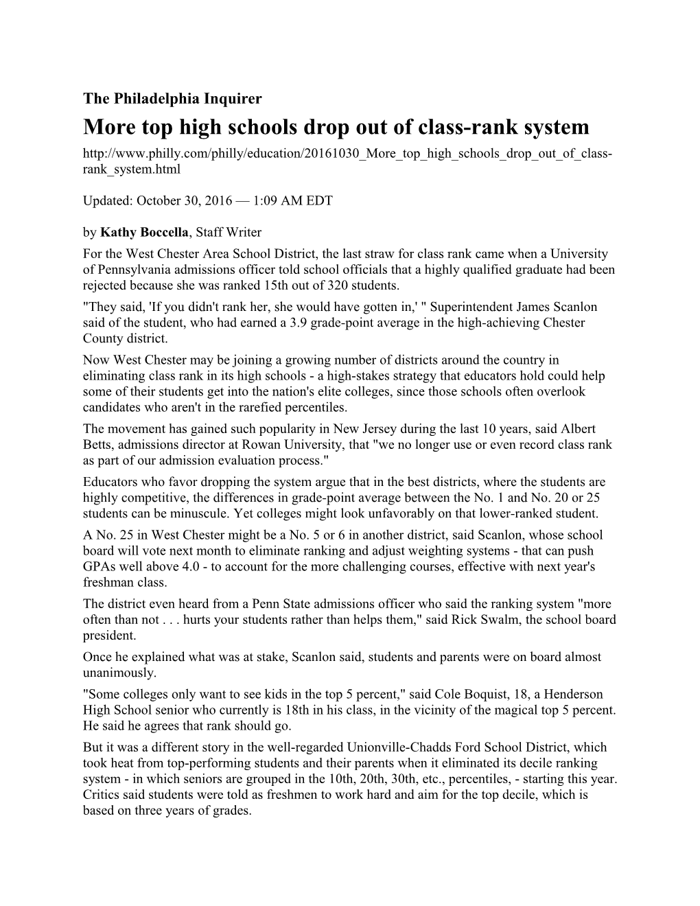 More Top High Schools Drop out of Class-Rank System