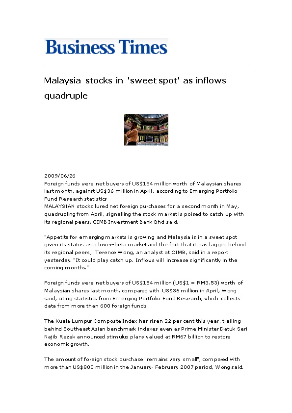 Morgan Stanley Overweight on Malaysia2009/06/27