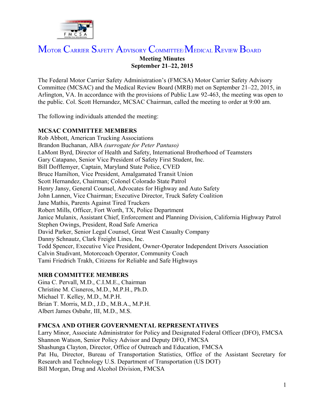 Motorcarriersafetyadvisorycommittee/Medical Review Board