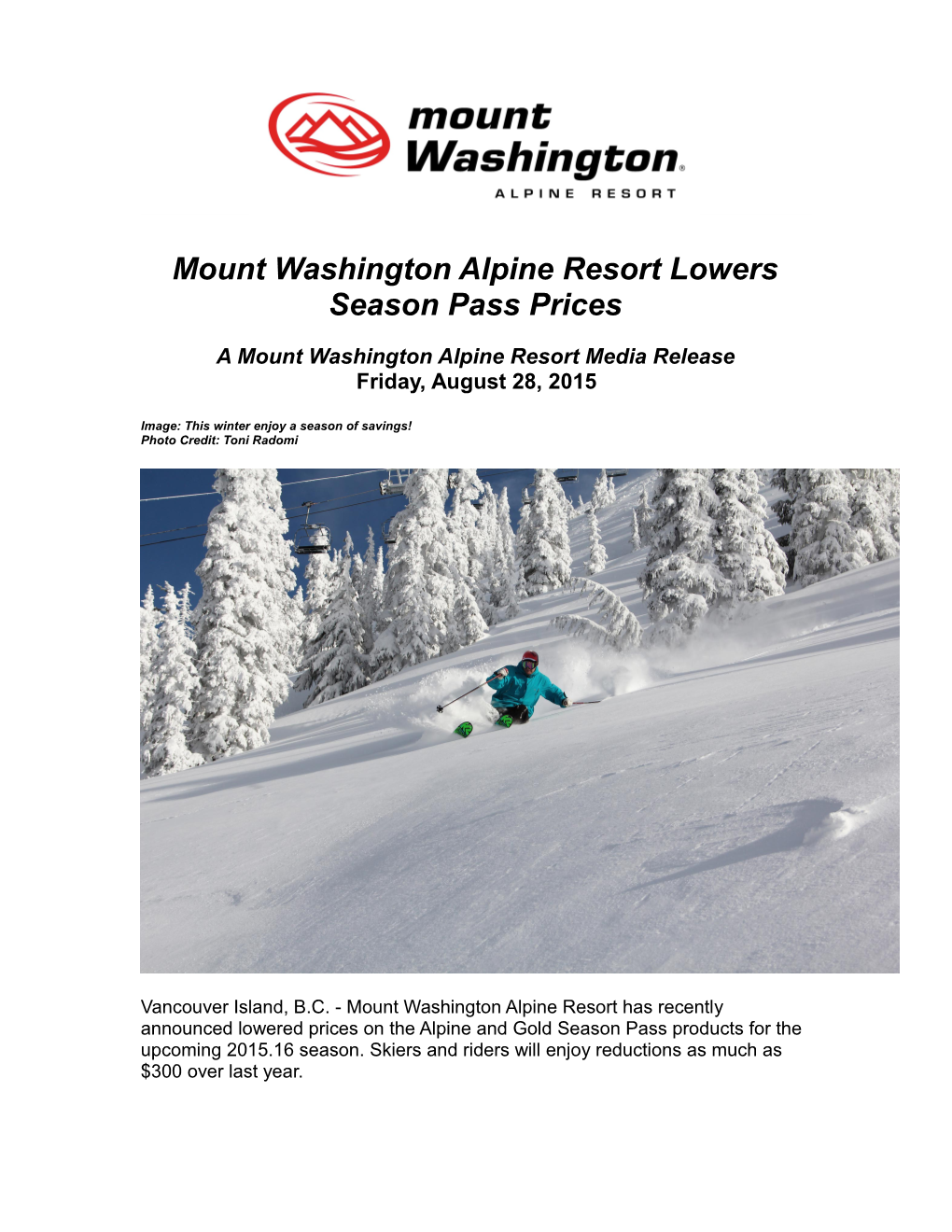 Mount Washington Alpine Resort Lowers Season Pass Prices