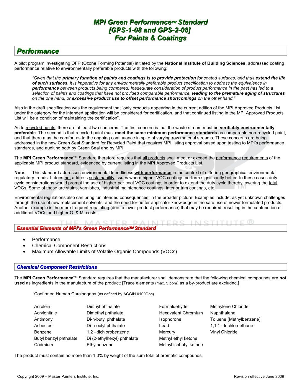 MPI Environmental Standards (DRAFT)