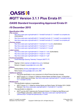 MQTT Version 3.1.1 Plus Errata 01