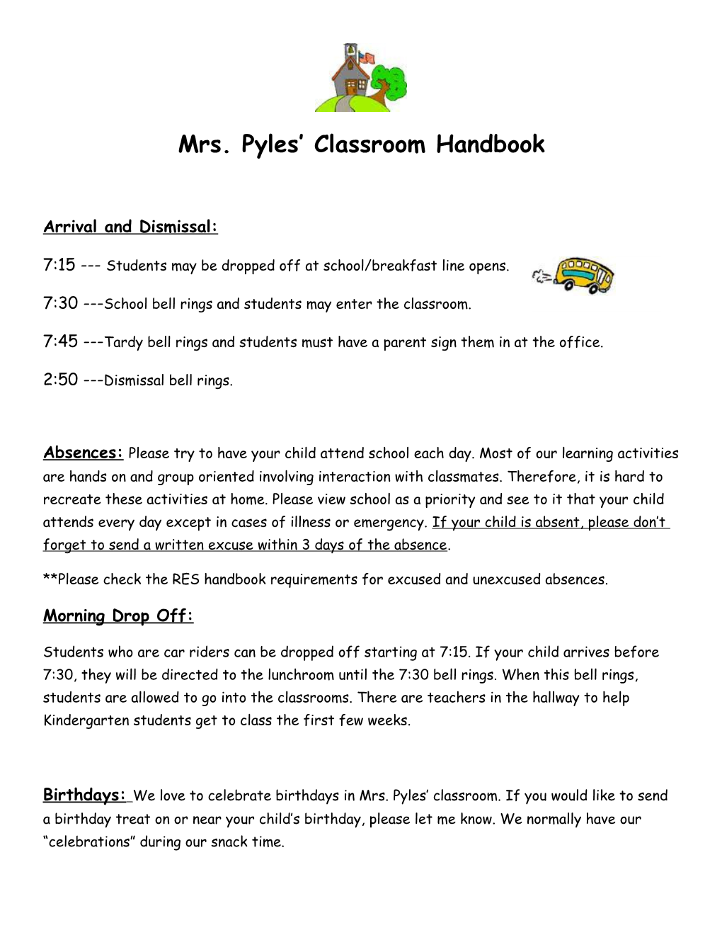 Mrs. Pyles Classroom Handbook