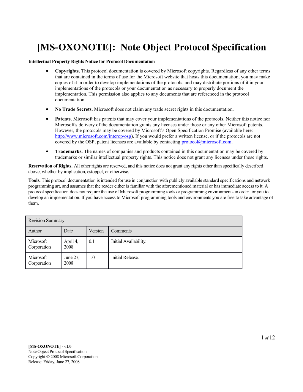 MS-OXONOTE : Note Object Protocol Specification