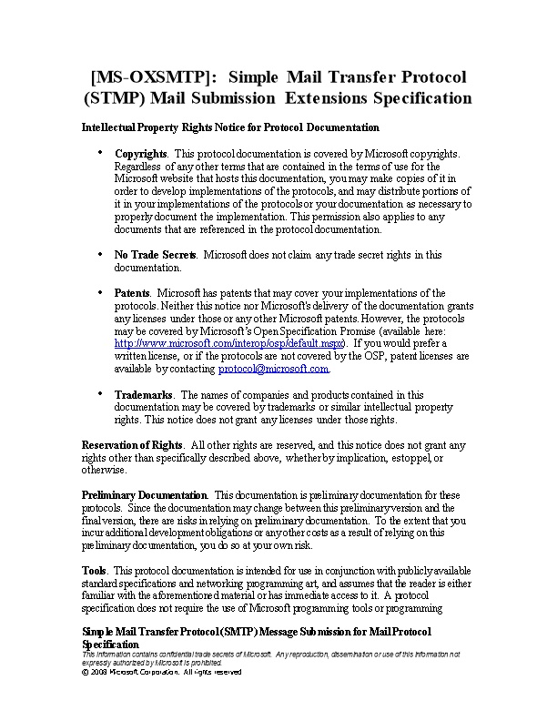MS-OXSMTP : Simple Mail Transfer Protocol (STMP) Mail Submission Extensions Specification