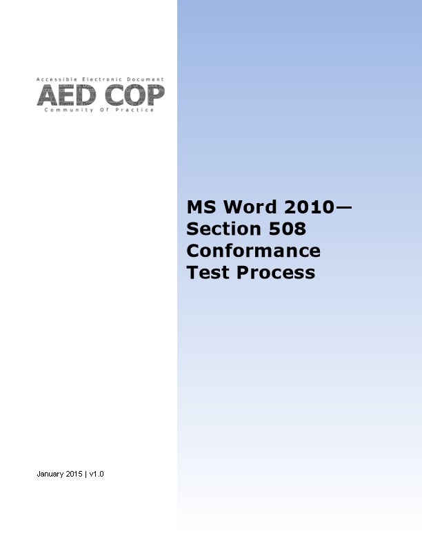 MS Word 2010 Section 508 Conformance Test Process