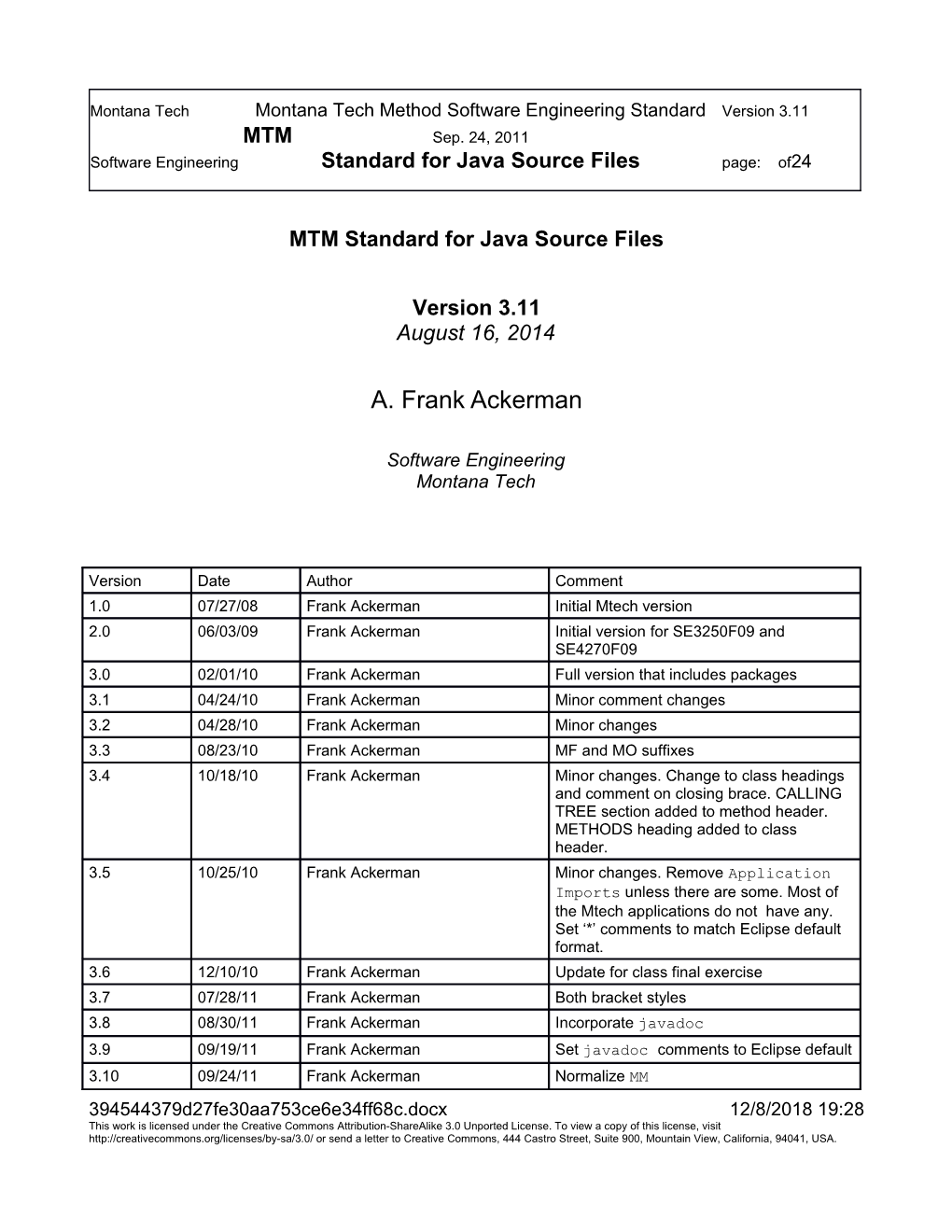 MTM Standard for Java Source Files