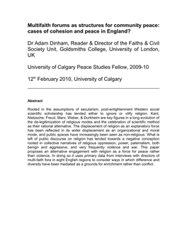 Multifaith Forums As Structures for Community Peace: Cases from England